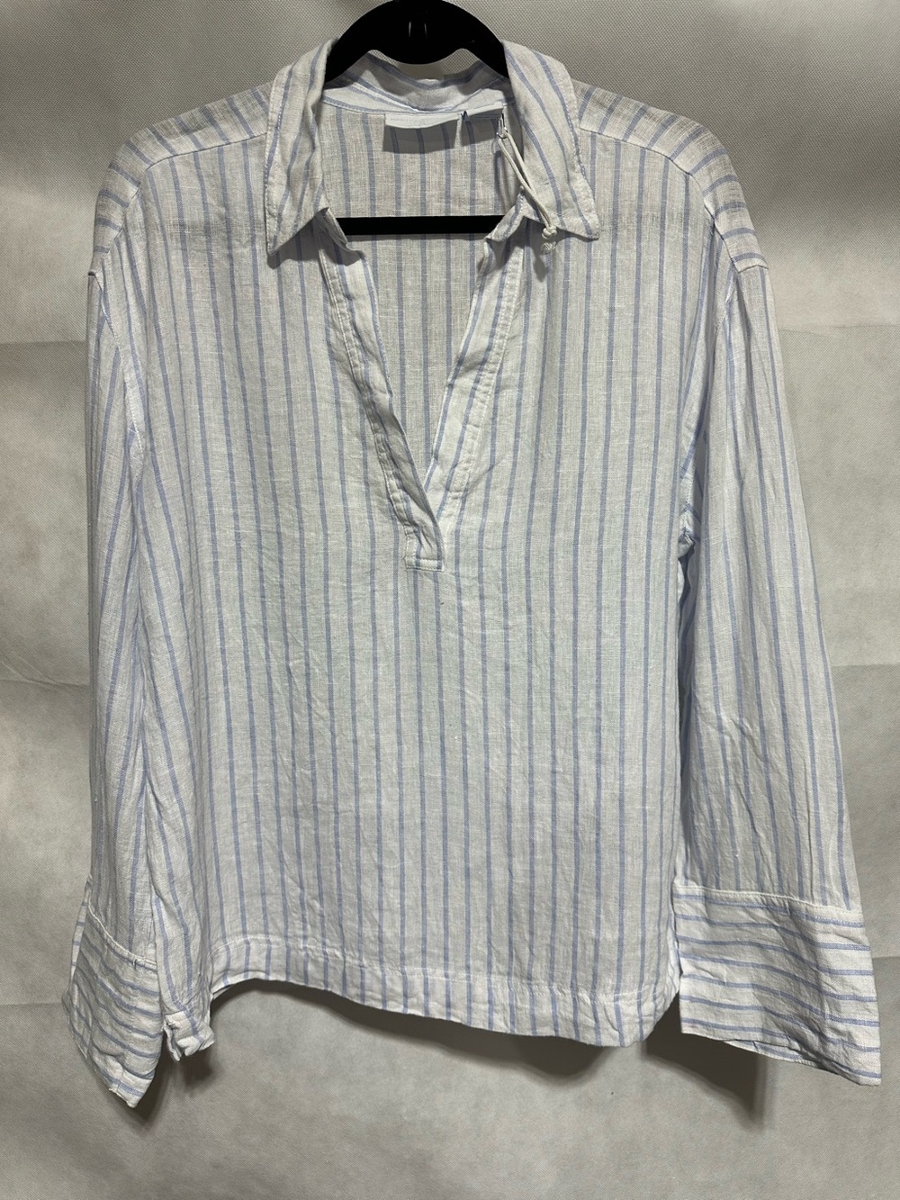 Martha Stewart Collection Linen V-Neck Striped Popover Shirt Womens M Beach NEW